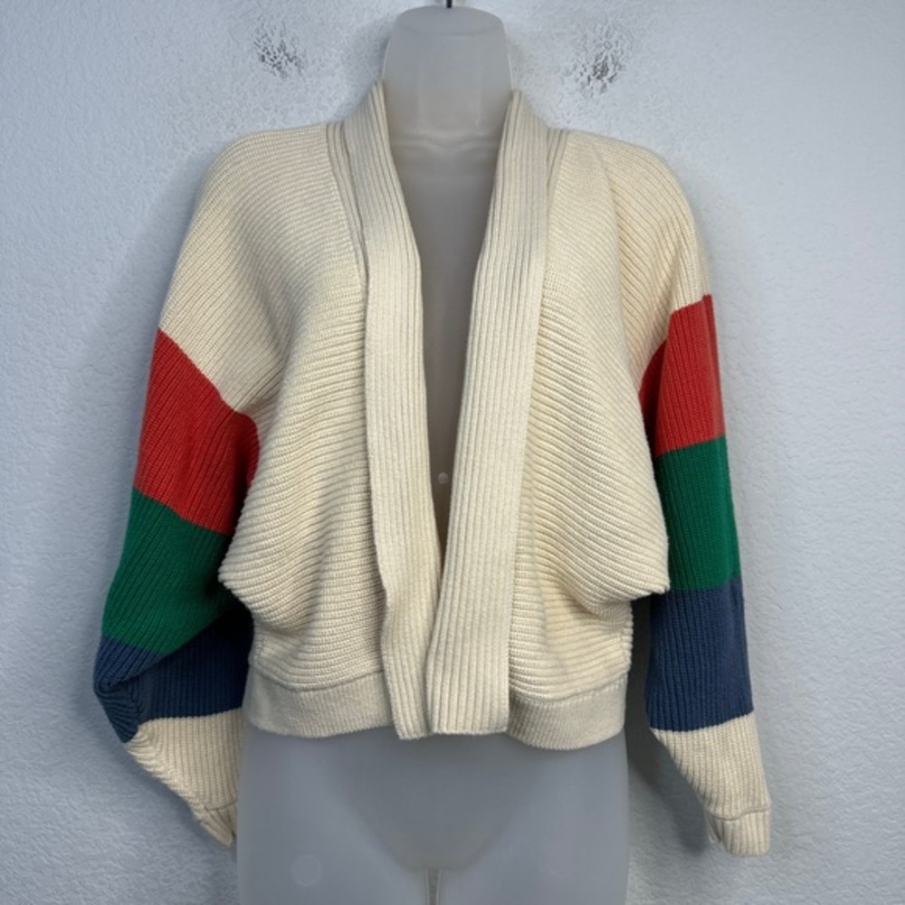 Cabi Sweater Women Small Beige Colorblock Open Front Preppy Casual Boho Cardigan
